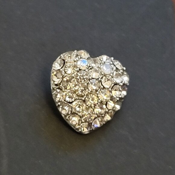BEAUTIFUL SILVER HEART EARRINGS  Embedded w/ Rhinestones Pave - Picture 3 of 5